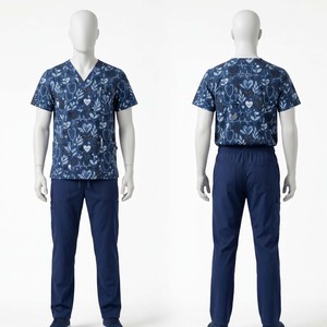Ensemble de blouses médicales imprimées pour hommes, 180 GSM, polyester et élasthanne de qualité supérieure, motif floral bleu, personnalisation par sublimation, broderie, impression sérigraphique, logo - Product Image 3