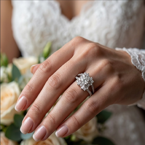 แหวนหมั้นแบบกึ่งภูเขาสำหรับผู้หญิงแหวนเพชรแท้สีทองขาว18K สีทองแท้ - Product Image 6