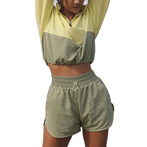 Custom Oem Hoodies Gym Wear <b>Half</b> <b>Zip</b> Pullover Tracksuit Jogging Women Crop Top Windbreaker <b>Jacket</b> Two Piece Pants Set - Product Image 2