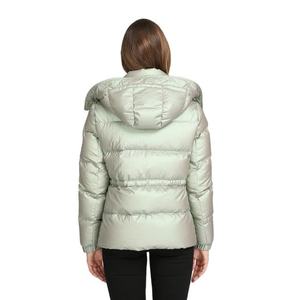 Blouson matelassé vert clair à capuche, col montant, fermeture éclair, coupe-vent, style décontracté, coupe régulière - Product Image 5