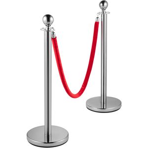 Juego de 8 Postes de Control de Multitudes Plateados con Cuerda de Terciopelo Rojo de 1.5 m (5 pies) para Control de Acceso - Product Image 1