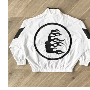 Ensemble de survêtement vintage deux pièces zippé pour homme, personnalisable avec logo imprimé, en polyester, style streetwear, coupe-vent, pour le jogging - Product Image 3