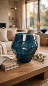 Vase décoratif ovale en verre soufflé à la main ambre, décoration moderne pour la maison, salon, table basse, mariage - Product Image 4
