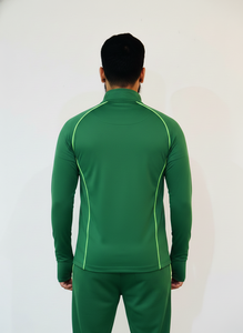 เสื้อกีฬาแขนสั้นผู้ชายสีเขียวแบบซิปครึ่งตัว แต่งขอบตัดสี แห้งเร็ว ระบายเหงื่อได้ดี ระบายอากาศได้ดี ทรงปกติ - Product Image 2