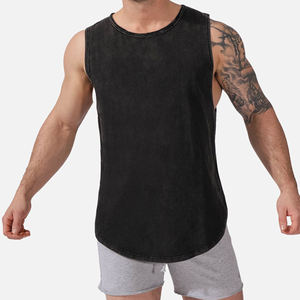 100% Cotton <b>Men's</b> Sleeveless Tank Top Solid Color Washed Knitted Muscle <b>Vest</b> for Fitness Bodybuilding Exercise - Product Image 6