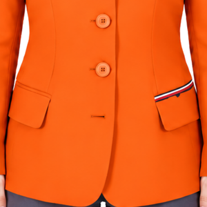 Veste d'équitation orange vif pour femme, coupe ajustée, blazer d'équitation élégant, manteau de compétition équestre, vente en gros personnalisée, mode - Product Image 5
