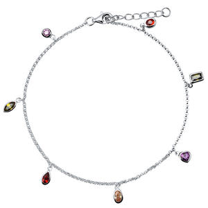 Bracelet de cheville en argent sterling 925 avec breloque en pierres précieuses colorées, bijoux pour femmes et filles, à porter lors d'occasions spéciales - Product Image 2