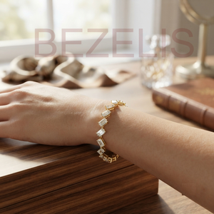 Pulsera de tenis de lujo para mujer con diamantes talla princesa y engaste de cuatro puntas en oro rosa, ideal para fiestas y cumpleaños - Product Image 4