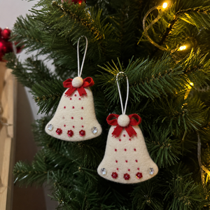 Handmade Felt Christmas Bell Ornaments With <b>Red</b> <b>Ribbon</b> And Rhinestones Indoor Decor Traditional Style - Product Image 1
