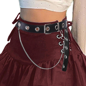 High Quality Women's Gothic A Line Mini Skirt High <b>Waist</b> Ruffled Short Skirt with Belt <b>Chain</b> Wholesale Supplier - Product Image 3