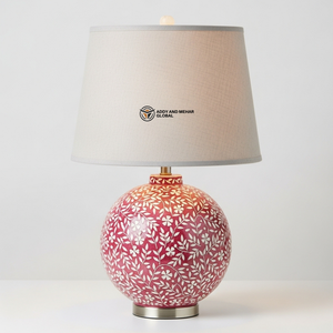 Lampe de table artisanale avec incrustation florale rose |   Éclairage décoratif design pour la maison - Product Image 6
