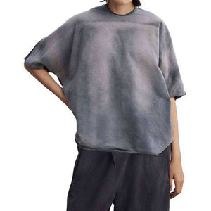 T-shirt pour homme 100% coton délavé style été, coupe ample, imprimé, technique épaules tombantes, vente en gros - Product Image 1