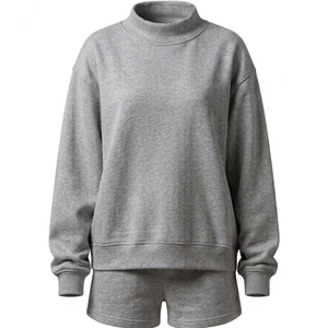 Conjunto de Sudadera y Pantalones Cortos para Mujer, Estilo Moderno, Cuello Alto, Dos Piezas, Moda Urbana - Product Image 1