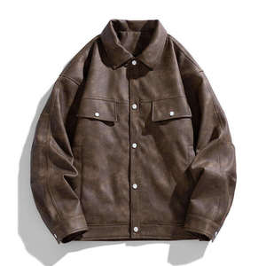 Veste en cuir pour homme, marque privée, style boutonné, avec corps en cuir véritable, patch graphique personnalisé et bordure en tricot côtelé - Product Image 2