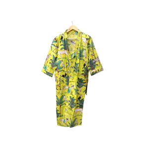 Albornoz Kimono de Algodón 100% con Estampado de Selva, Manga Larga, Cuello en V, Estampado a Mano, con Bolsillos Delanteros para Mujer, Venta al por Mayor - Product Image 1