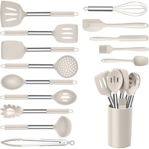 Set di 15 Utensili da Cucina in Silicone Antiaderente con Portautensili, Resistenti al Calore fino a 446°F, Antimacchia, Set di Strumenti Premium - Product Image 1