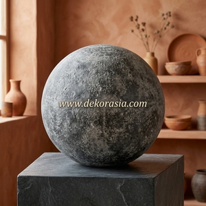 Vase sphérique artisanal en céramique noire rustique Pelota S, pot décoratif pour table, vente en gros - Product Image 6