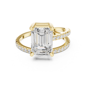 Anillo de Oro Sólido de 14K con Doble Banda para Compromiso, Boda o Aniversario, con Diamante Cultivado en Laboratorio de Corte Esmeralda de 3 CT E VS1, Marca Aries Jewel - Product Image 1