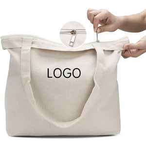 Bolsa de lona de algodón con cierre de cremallera, con logotipo y tamaño personalizados, ideal para compras y viajes. - Product Image 1