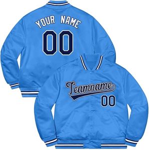Veste de sport bleue personnalisée pour homme avec nom et numéro, fermeture éclair sur le devant, col rabattable, style preppy - Product Image 1