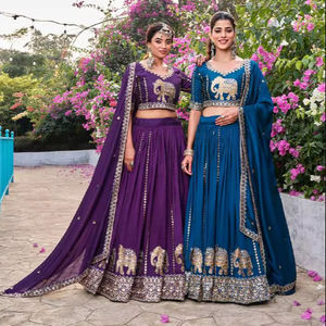 LAHENGA CHOLI DUPATTA, Hilo de Seda Vichitra Puro, Bordado con Lentejuelas - Product Image 1