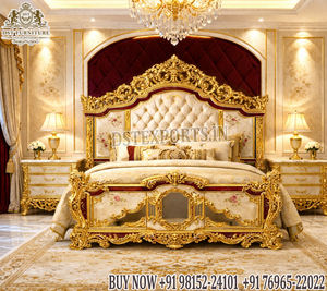 Grand Palace Style Bedroom Suite with <b>Gold</b> Finish Carving Princess Bedroom Set with <b>Side</b> <b>Table</b> Imperial Style Wooden Bed USA - Product Image 2