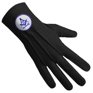 International Masons Black Cotton Gloves with <b>Square</b> and Compass G and <b>Key</b> Embroidery - Product Image 3