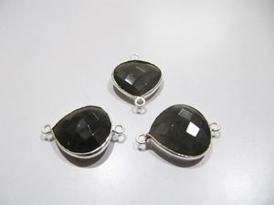Conectores de Bisel de un Solo Anillo con Labradorita Natural en Forma de Pera de 13x17mm, Facetada, con Destellos Grises - Product Image 6