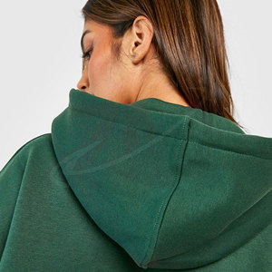 Ensemble de survêtement à capuche pour femme, vert uni, décontracté, deux pièces, sweat-shirt et pantalon de jogging, coupe ample, longueur intégrale, poches latérales, 100 % coton - Product Image 4