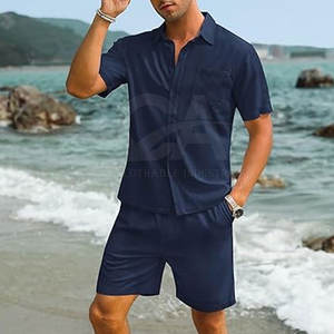 Conjunto de Camisa y Pantalones Cortos Hawaianos con Estampado Tropical para Hombre, Atuendo de Verano para Vacaciones, Camisa y Pantalones Cortos de Playa de Algodón Transpirable para Hombre - Product Image 2