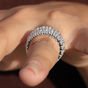 925 Sterling <b>Silver</b> Jewelry <b>Eternity</b> <b>Rings</b> Round Cut White Moissanite Diamond Women Luxury Wedding <b>Rings</b> - Product Image 4