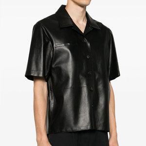 Stylish Autumn Season Wear Men Genuine Leather <b>Shirts</b> Professional Casual Anti-Wrinkle <b>Button</b> Closure Leather <b>Shirts</b> - Product Image 3