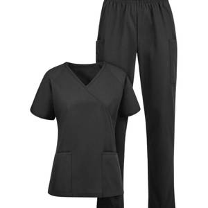 Women's Red <b>Scrub</b> <b>Set</b> With V-Neck Top And Elastic Waist Pants Hospital Uniforms - Product Image 5