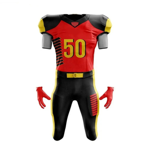 American Football Uniform Set Red Black Yellow 50 Sublimated Jersey Pants <b>Gloves</b> Men Adult Fitted Short Sleeve <b>Moisture</b> Wicking - Product Image 6