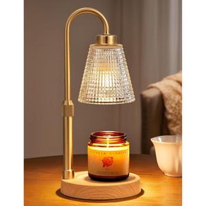 Lampe chauffe-cire transparente couleur bois avec minuterie, intensité réglable, hauteur ajustable, pour bougies en pot - Product Image 1