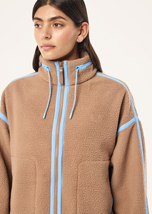 Veste Sherpa Beige pour Femme, Hiver Chaud, Polaire, Coupe Ample, Décontractée, Entièrement Zippée, Vêtement d'extérieur Tendance, Personnalisable OEM, Vente en Gros - Product Image 5
