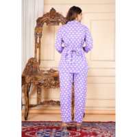 Conjunto de 2 Piezas para Mujer, Cuello en V, Manga Larga, Informal, para Descansar, Estampado Morado, 100% Algodón Orgánico, Suave, Camisones para Dormir