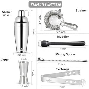 Kit de Barman de Acero Inoxidable de 6 Piezas, Set de Coctelería para Fiestas en Casa, Medidor de 30/60 ml, Cuchara de Bar, Pinzas para Hielo, Muddler, Colador - Product Image 6