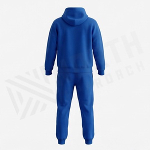 Unisex Blue Hooded <b>Tracksuit</b> With Front Photo Print Casual Full Length Sweatshirt And Pants Set For Adults Autumn Wear - Product Image 2