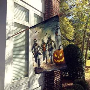 Grand drapeau de maison effrayant d'Halloween Zombies bannière de cour décorative œuvre d'art tenture murale en polyester multicolore pour poteau de manche de porche - Product Image 2