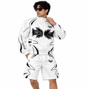 <b>Trendy</b> Black Reflective Panel Track Suit Full Zip Sports Jackets & Shorts Sporty Nylon Jackets Wholesale Windbreaker <b>Hoodies</b> USA - Product Image 4