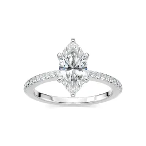 Elegante Anillo de Compromiso con Diamante Corte Marquesa, Oro Rosa, Piedras Laterales Pavé, Anillo de Boda, Joyería Nupcial de Lujo, Regalo de Cristal Fino - Product Image 3