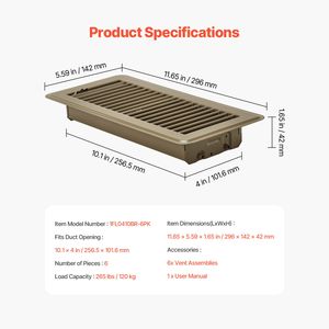 Set da 6 Griglie di Ventilazione in Ferro Facilmente Regolabili 4 x 10 Pollici, Robuste e Calpestabili, per HVAC, Antiruggine, Componenti per Sistemi di Ventilazione - Product Image 4
