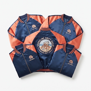 Custom OEM Satin Varsity Jacket Teal Cream Harbor Seal Embroidery <b>Coat</b> Snap Button Raglan Outerwear - Product Image 3