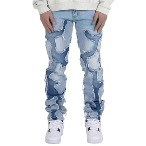 OEM Custom Distressed Wash <b>Jeans</b> Thin Stack Torch Pants with Wide Leg Mid Waist Straight Style Colored Denim Wear OEM ODM - Product Image 3