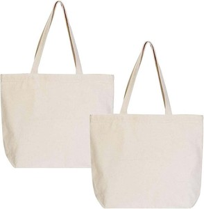 Bolsas de Compras Reutilizables Resistentes de 12 Oz, Bolsas de Lona con Cierre, 100% Algodón, Asas de Hombro, Bolsas Grandes en Blanco para DIY - Product Image 3