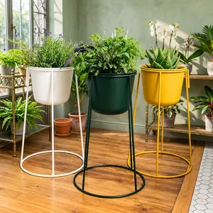 Soporte de Metal para Macetas con Maceta Redonda y Base Circular Elevada para Plantas de Interior y Exterior, Sala de Estar, Balcón, Jardín - Product Image 4