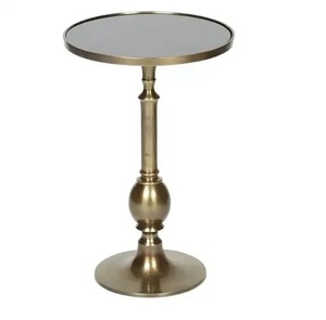 Mesa de Centro Redonda Tradicional de Aluminio con Tapa de Vidrio Espejado para Sala de Estar - Product Image 1