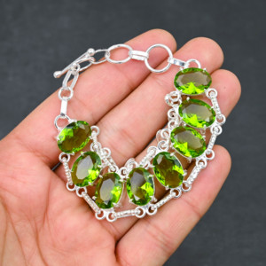 Green Peridot 925 Sterling Silver Chain <b>Bracelet</b> Oval Gemstone <b>Bracelet</b> Handmade <b>Bracelet</b> For Everyone <b>Adjustable</b> 7-8 inch - Product Image 3