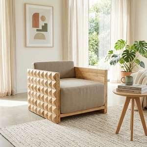 Sillón Individual Moderno de Madera con Diseño Geométrico 3D, Silla Decorativa de Lujo Minimalista para Sala de Estar, Muebles de Exportación - Product Image 3